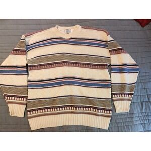 Vintage Mens Sears Roebuck Sweater XL Stripes Grandpa Acrylic 70s / 80s